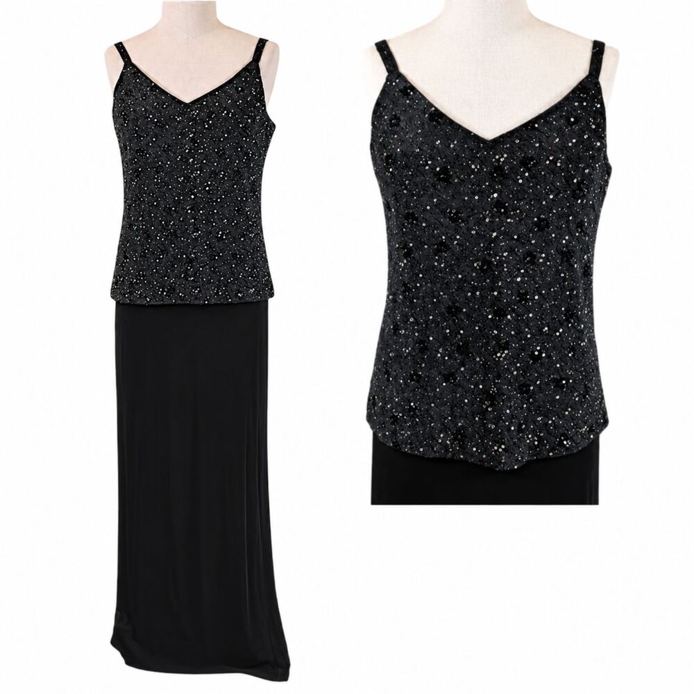 Tangier Soir Black Sparkling Maxi Dress (Vintage Size 16) Size 14